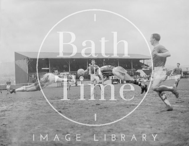 A diving header from a Bath City Football Club player c.1962