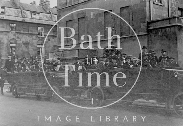 Two charabancs about to set off on a trip from Bath c.1910