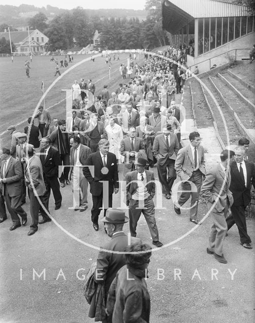 Fans leaving the Recreation Ground after a Bath Rugby match, Bath c.1963