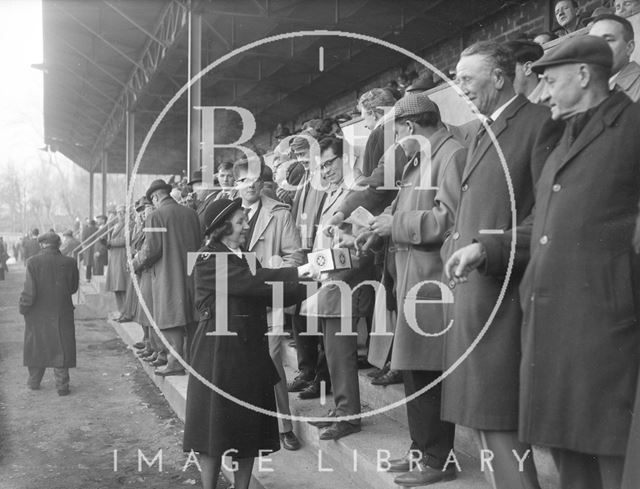 St. John Ambulance collecting at a Bath Rugby game at the Recreation Ground c.1963