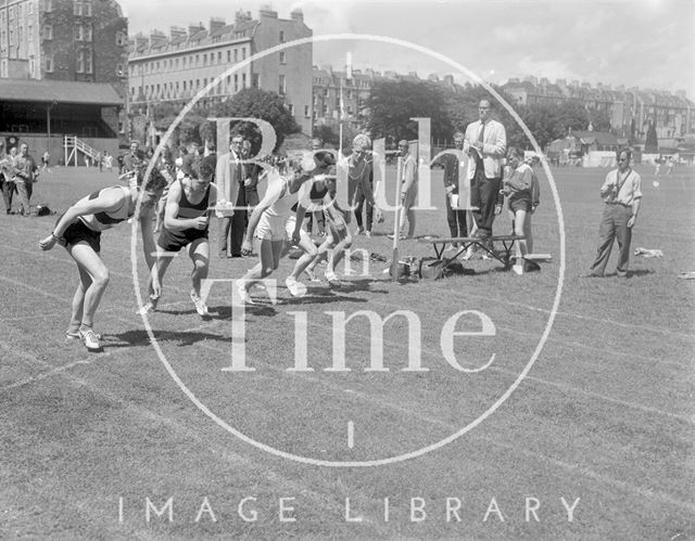 The start of a running race on the Recreation Ground, Bath c.1963