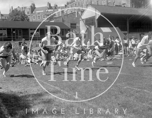 The start of a women's running race on the Recreation Ground, Bath c.1963