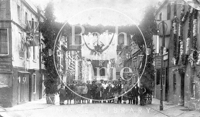 Thought to be Avon Street, decorated for the Royal Wedding, Bath 1923