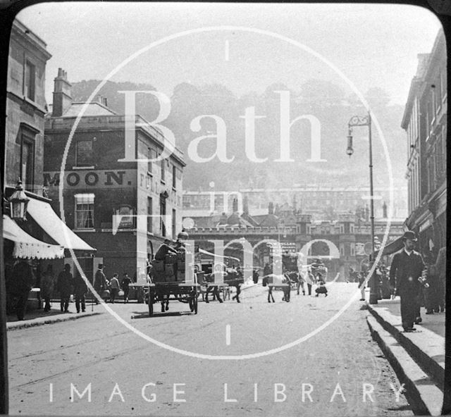 View down Southgate Street to the Full Moon Inn and Old Bridge, Bath c.1880