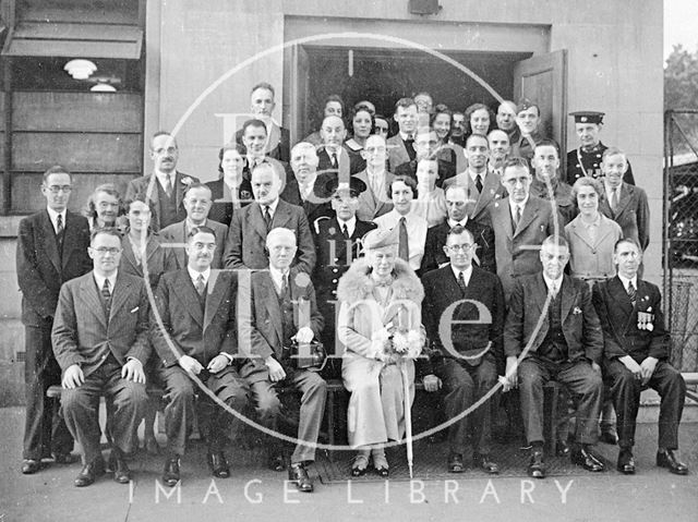 Queen Mary posing in a group photo at an unidentified location in Bath? c.1920