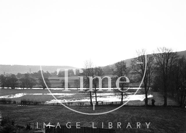 View of waterlogged Batheaston Meadows from Batheaston High Street 1972