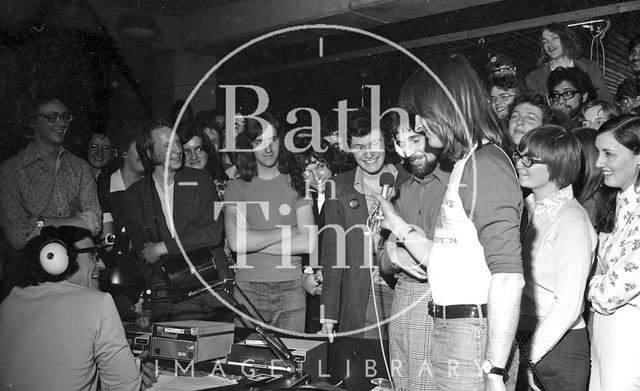 Legendary Disc Jockey Alan Fluff Freeman visits the University of Bath 1974