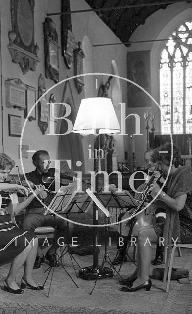 Rehearsals for the Bath Festival Wind and String Quartet at Holy Trinity Church, Bradford-on-Avon, Wiltshire 1971