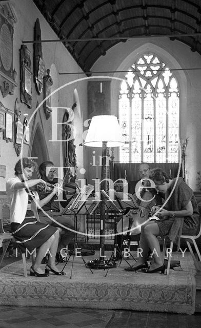 Rehearsals for the Bath Festival Wind and String Quartet at Holy Trinity Church, Bradford-on-Avon, Wiltshire 1971