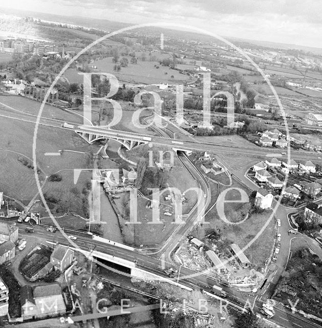 Aerial view from a helicopter of Keynsham, Somerset 1970