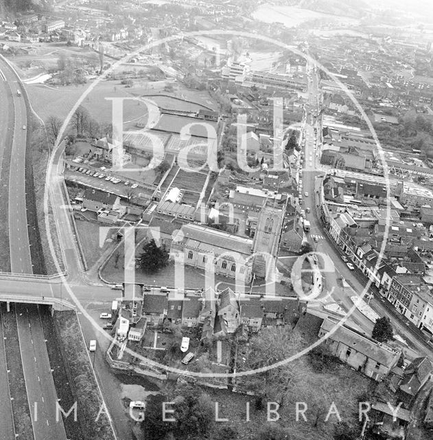 Aerial view from a helicopter of Keynsham, Somerset 1970