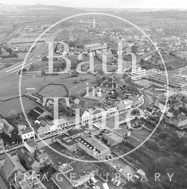 Aerial view from a helicopter of Keynsham, Somerset 1970