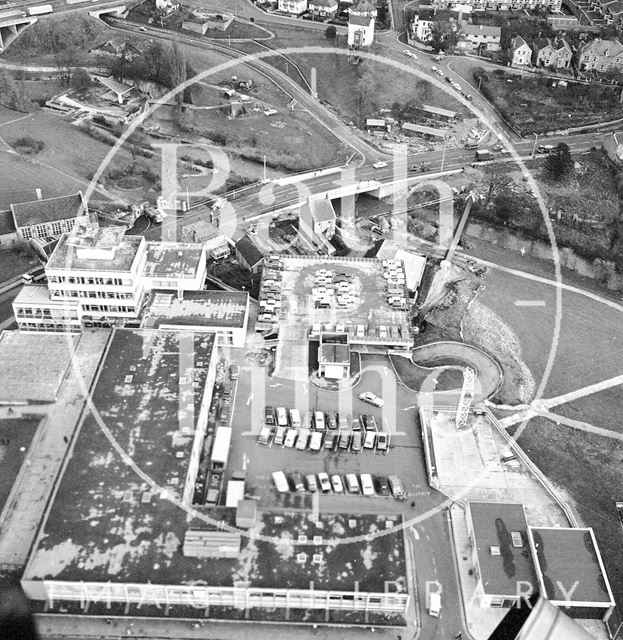 Aerial view from a helicopter of Keynsham, Somerset 1970