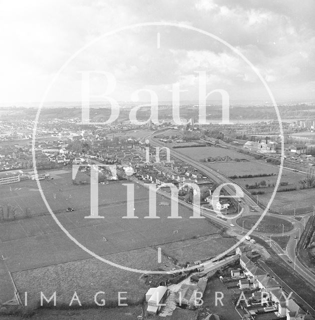 Aerial view from a helicopter of Keynsham, Somerset 1970