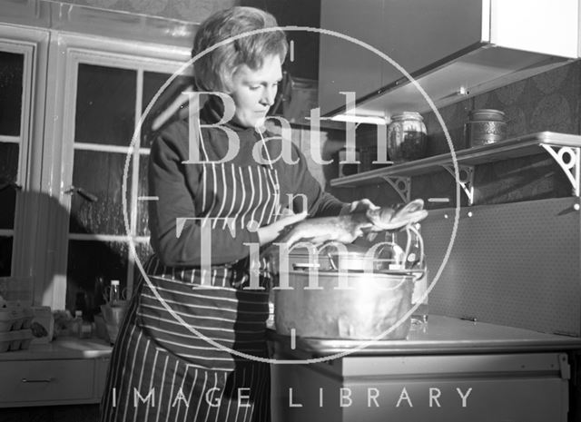 Mary Berry cooking fish at her home in Bath 1971