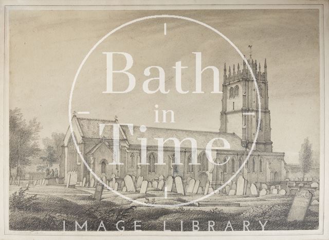 View of St. Mary's Church, Bitton, Gloucestershire from path from the vicarage by R. Woodruff Bath? 1817