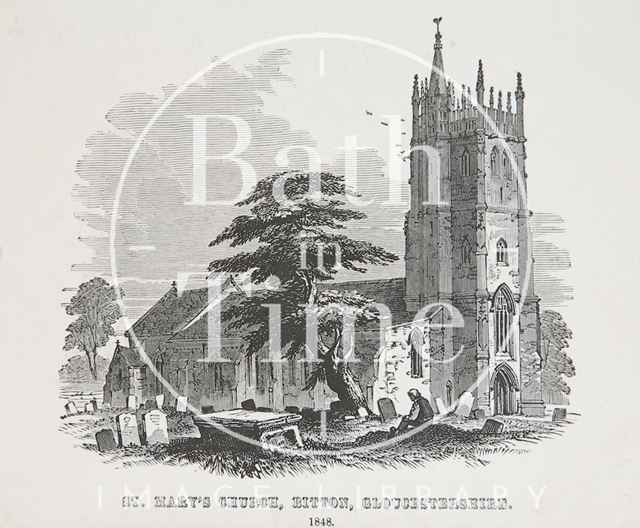 St. Mary's Church, Bitton, Gloucestershire from the northeast 1848