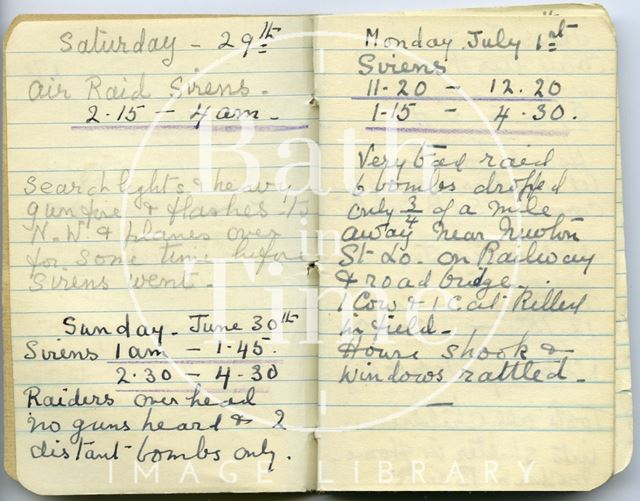 Pages from a Bath Firewatcher's Diary during WWII 1940-1941