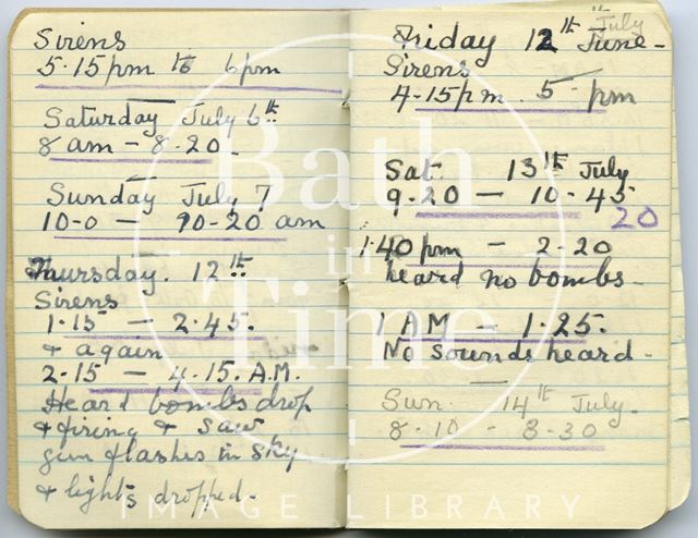 Pages from a Bath Firewatcher's Diary during WWII 1940-1941