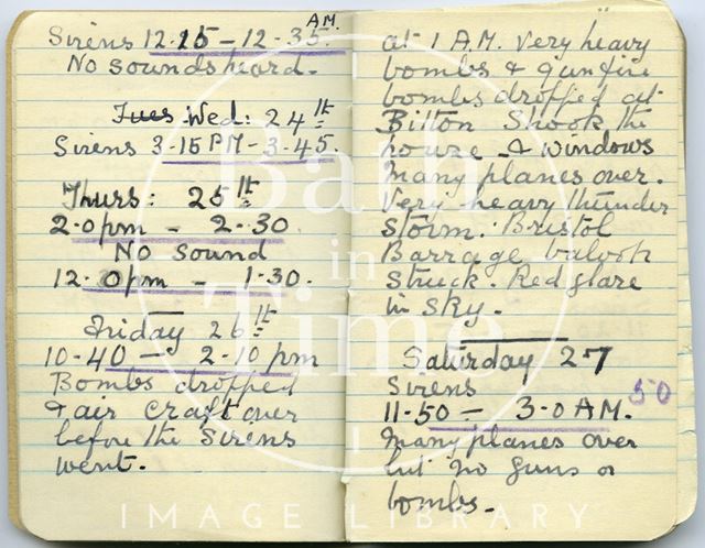 Pages from a Bath Firewatcher's Diary during WWII 1940-1941