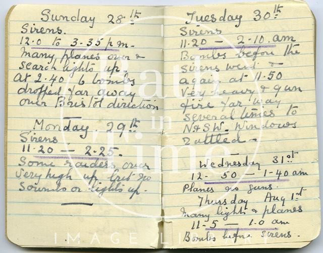 Pages from a Bath Firewatcher's Diary during WWII 1940-1941