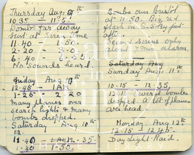 Pages from a Bath Firewatcher's Diary during WWII 1940-1941