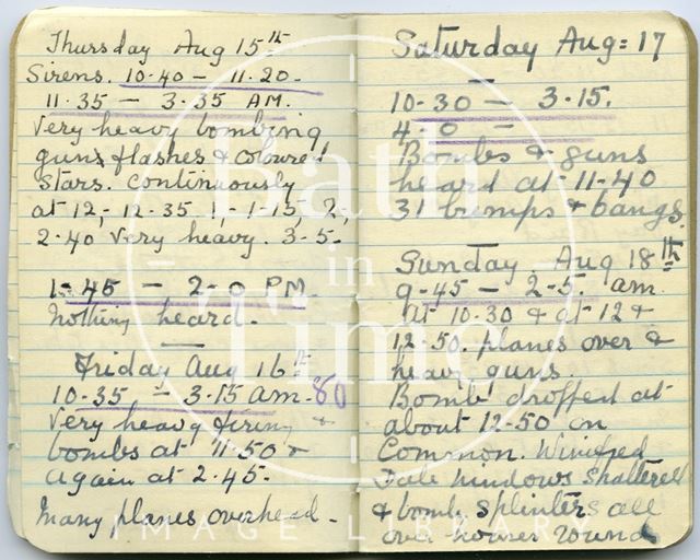 Pages from a Bath Firewatcher's Diary during WWII 1940-1941