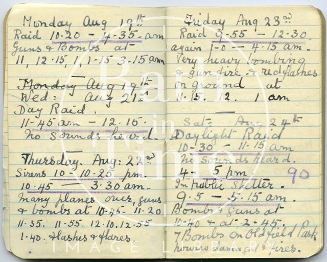 Pages from a Bath Firewatcher's Diary during WWII 1940-1941