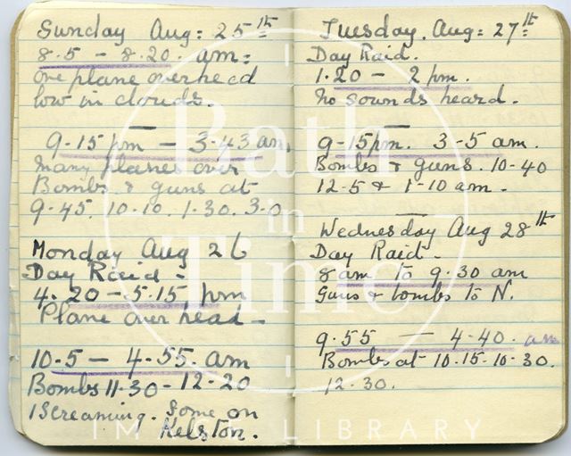 Pages from a Bath Firewatcher's Diary during WWII 1940-1941