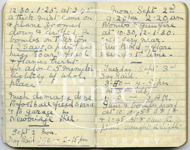 Pages from a Bath Firewatcher's Diary during WWII 1940-1941