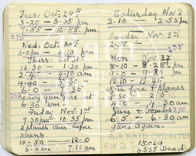 Pages from a Bath Firewatcher's Diary during WWII 1940-1941