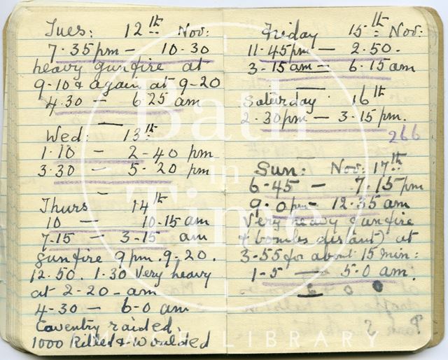 Pages from a Bath Firewatcher's Diary during WWII 1940-1941