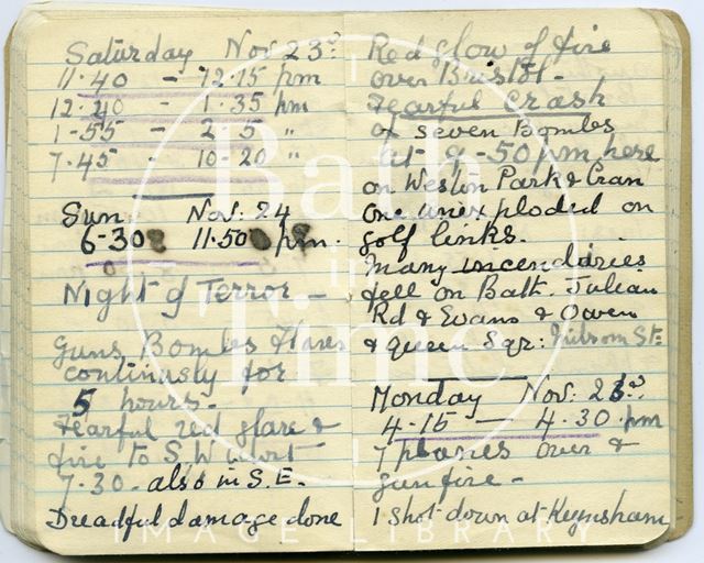 Pages from a Bath Firewatcher's Diary during WWII 1940-1941