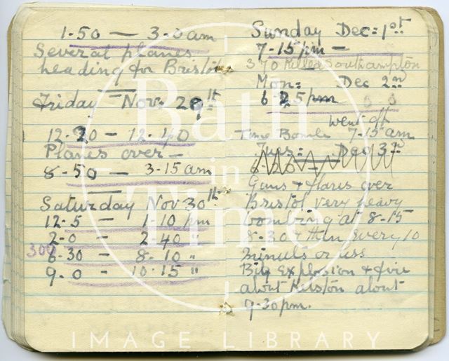 Pages from a Bath Firewatcher's Diary during WWII 1940-1941