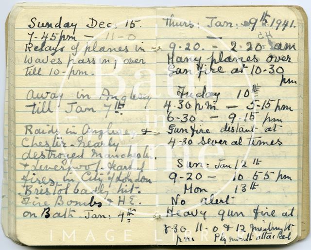 Pages from a Bath Firewatcher's Diary during WWII 1940-1941