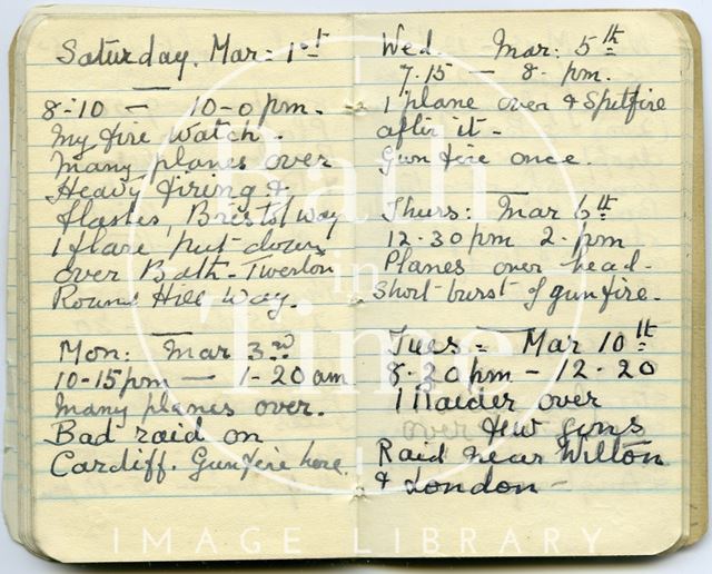 Pages from a Bath Firewatcher's Diary during WWII 1940-1941