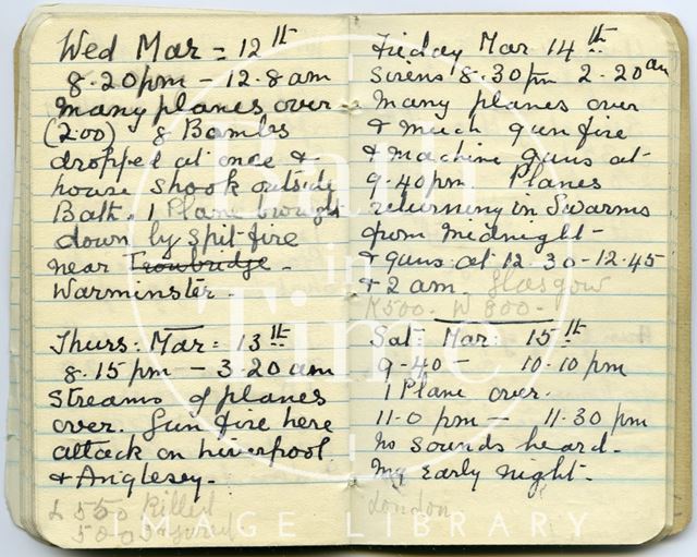 Pages from a Bath Firewatcher's Diary during WWII 1940-1941