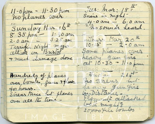 Pages from a Bath Firewatcher's Diary during WWII 1940-1941