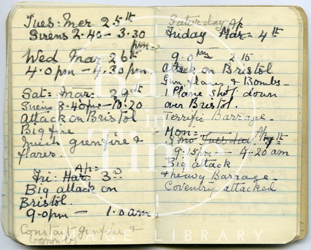 Pages from a Bath Firewatcher's Diary during WWII 1940-1941