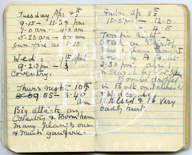 Pages from a Bath Firewatcher's Diary during WWII 1940-1941