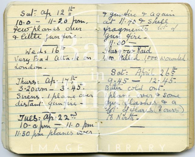 Pages from a Bath Firewatcher's Diary during WWII 1940-1941