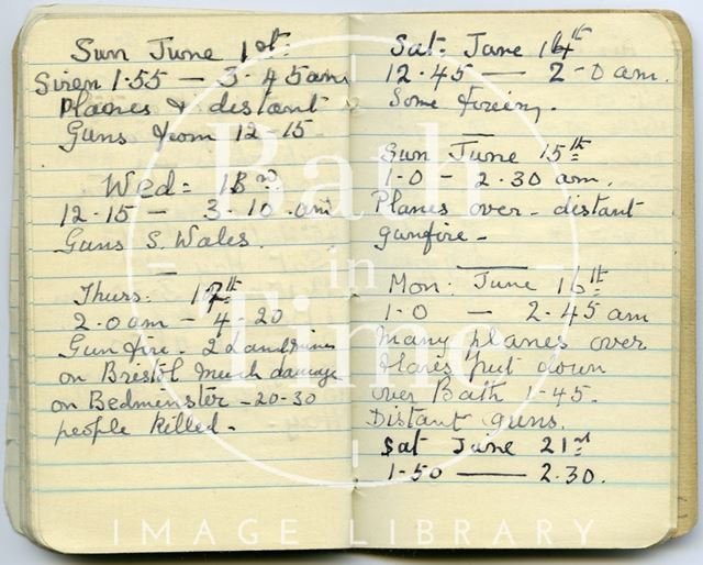 Pages from a Bath Firewatcher's Diary during WWII 1940-1941