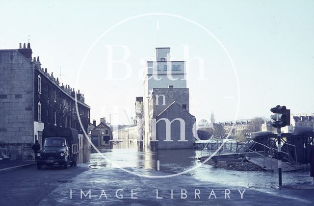 The flooded Lower Bristol Road, Bath c.1963