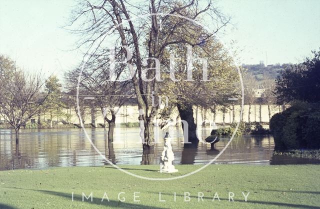 The Armilar sphere in Parade Gardens, Bath in flood c.1963