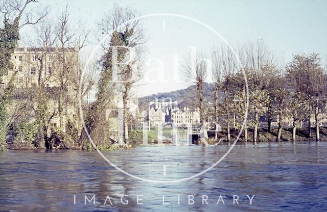 View across the flooded River Avon to the Recreation Ground, Bath c.1963