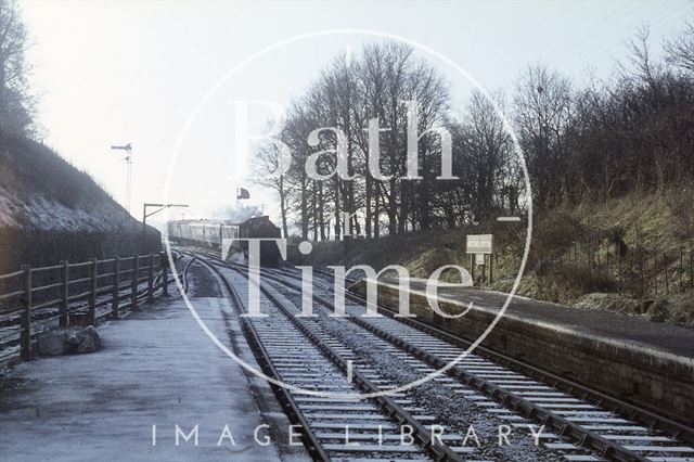 A steam train approaches Midsomer Norton Station, Somerset c.1965