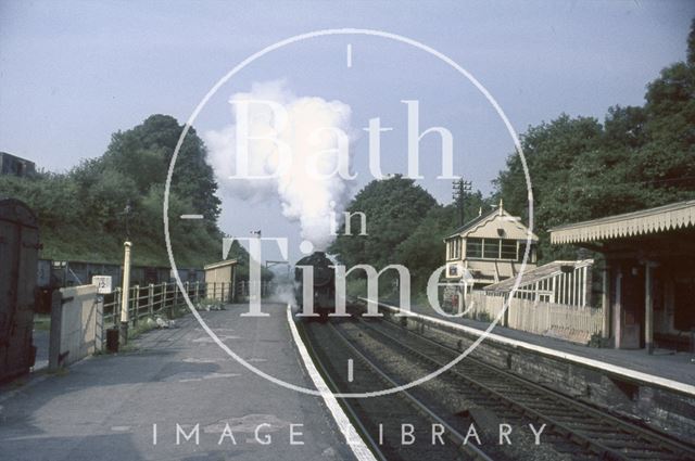 A steam train approaches Midsomer Norton Station, Somerset c.1965