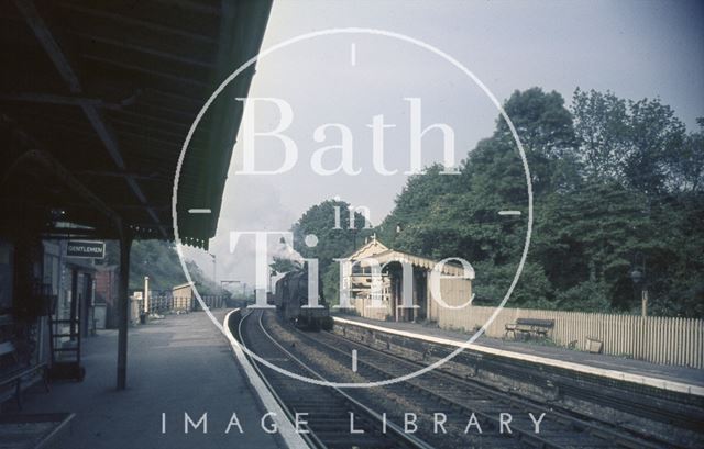 A steam train approaches Midsomer Norton Station, Somerset c.1965