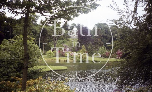 View across the lake to the Temple of Apollo, Stourhead, Wiltshire c.1970