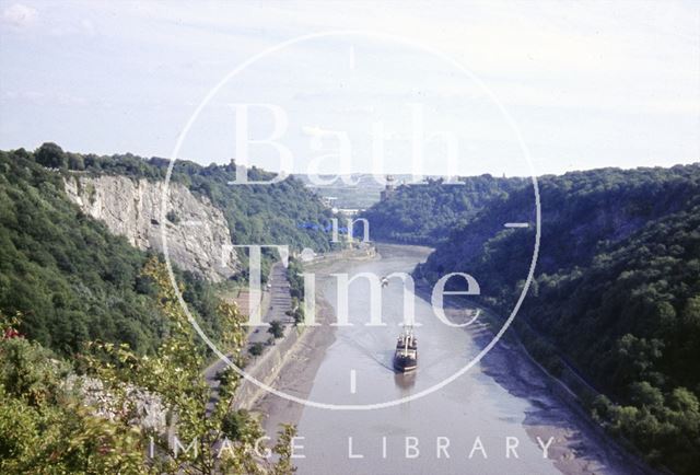 View down the Avon Gorge, Bristol towards Clifton Suspension Bridge c.1960